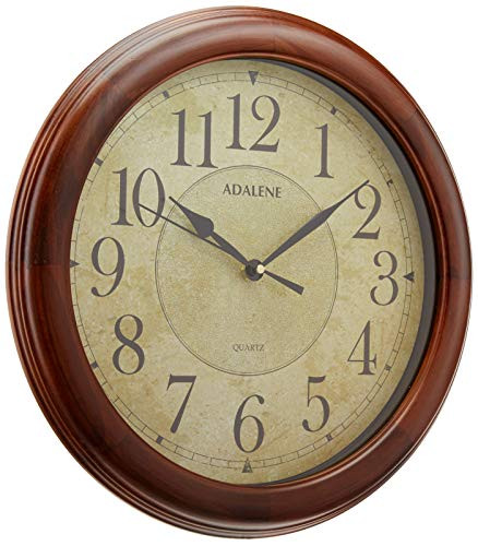 Adalene 14 Inch Large Wall Clocks for Living Room Décor - Analog Wooden Wall Clocks Battery Operated Non Ticking Decorative Wall Clock Wood - Vintage Silent Wall Clock Modern Farmhouse Wood Wall Clock