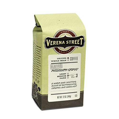 Verena Street 12 Ounce Flavored Ground Coffee, Mississippi Grogg, Medium Roast, Rainforest Alliance Certified Arabica Coffee