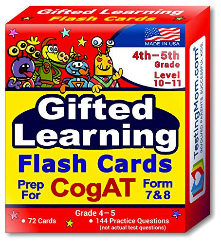 TestingMom.com CogAT Test Prep Flash Cards  Grade 4 (Level 10) - Grade 5 (Level 11)  140+ Practice Questions  Tips for Higher Scores on The 4th Grade - 5th Grade CogAT  Verbal & Non-Verbal