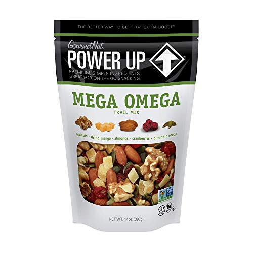 Power Up Trail Mix, Mega Omega Trail Mix, Non-GMO, Vegan, Gluten Free, No Artificial Ingredients, Gourmet Nut, 14 oz Bag, Green