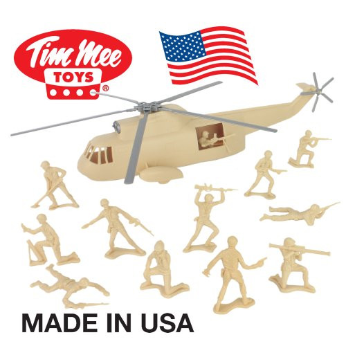 TimMee Plastic Army Men Helicopter Playset - Tan 26pc Made in USA