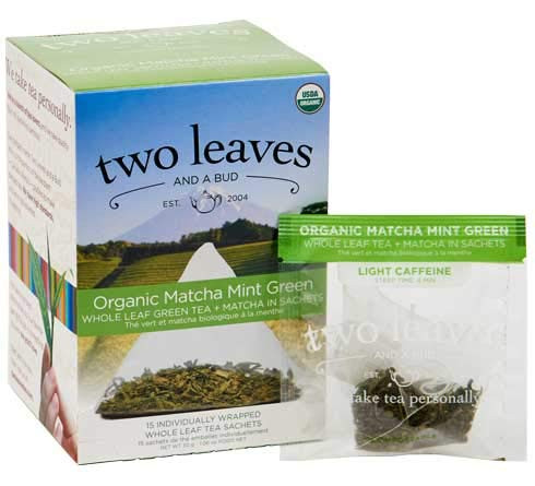 Two Leaves and a Bud Organic Whole Leaf Matcha Mint Green Tea 15 Count