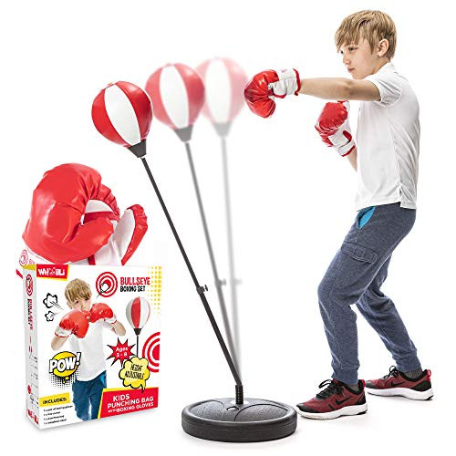 whoobli Punching Bag for Kids Incl Boxing Gloves | 3-8 Years Old Adjustable Kids Punching Bag with Stand | Boxing Bag Set Toy for Boys & Girls