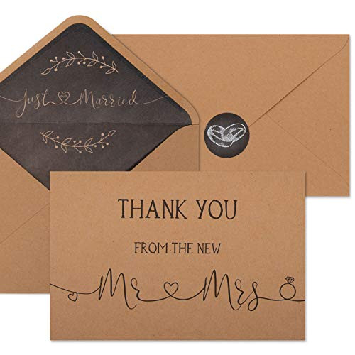 100 Wedding Thank You Cards with Envelopes & Stickers | Bulk Mr and Mrs Thank You Notes | Rustic Blank 4 x 6" Thank You From the New Mr & Mrs