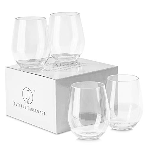 Tasteful Tableware 100% Tritan Plastic Shatterproof Wine Glasses, Unbreakable Stemless Wine Glasses, Crystal Clear Unbreakable Stemware, Indoor and Outdoor Wine Glasses, 20 oz Stemless Wine Glasses