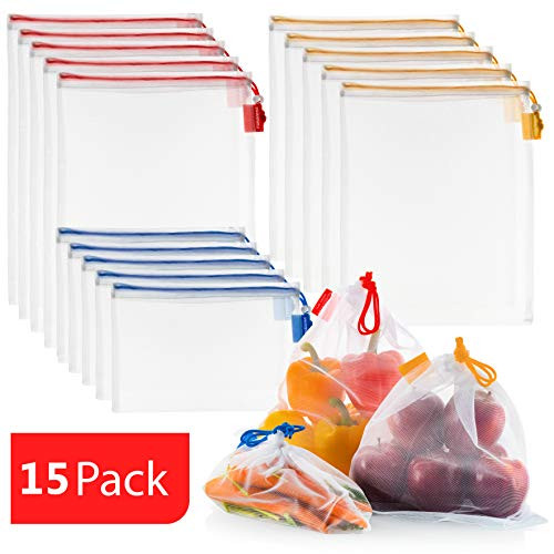 VANDOONA Reusable Mesh Produce Produce Bags for fruit & vegetables 15 Pack