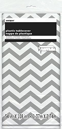 Unique Industries Chevron Plastic Tablecloth, 108" x 54", Silver
