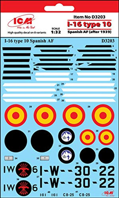ICM 1/32 Scale I-16 Type 10 Spanish AF (After 1939) - Plastic Model Building Kit # D3203 ICM 1/32 Scale I-16 Type 10 Spanish AF (After 1939) - Plastic Model Building Kit # D3203
