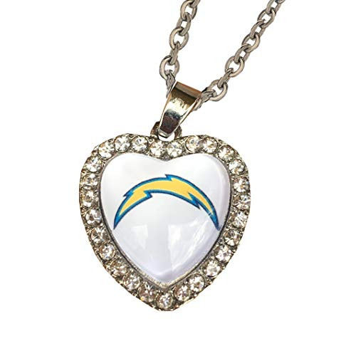 Cristal Heart Football (-Any Teams-) NFL Swirl Heart Necklace Pendant Jewelry Dangle Charms (Los Angeles Chargers)