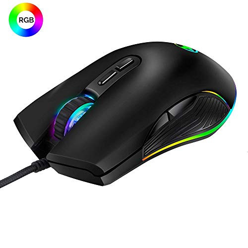 Ergonomic Gaming Mouse with 4 Backlight Modes up to 3200 DPI?RGB Wired USB Mouse with 7 Buttons for Laptop PC Computer Games & Work (USB Port)