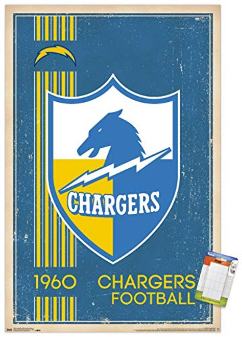 Trends International Poster Clip NFL Los Angeles Chargers - Retro Logo, 22.375" x 34", Poster & Clip Bundle