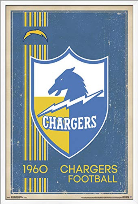 Trends International NFL Los Angeles Chargers - Retro Logo, 22.375" x 34", White Framed Version