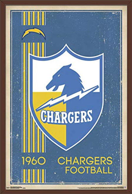 Trends International NFL Los Angeles Chargers - Retro Logo, 22.375" x 34", Mahogany Framed Version Trends International NFL Los Angeles Chargers - Retro Logo, 22.375" x 34", Mahogany Framed Version