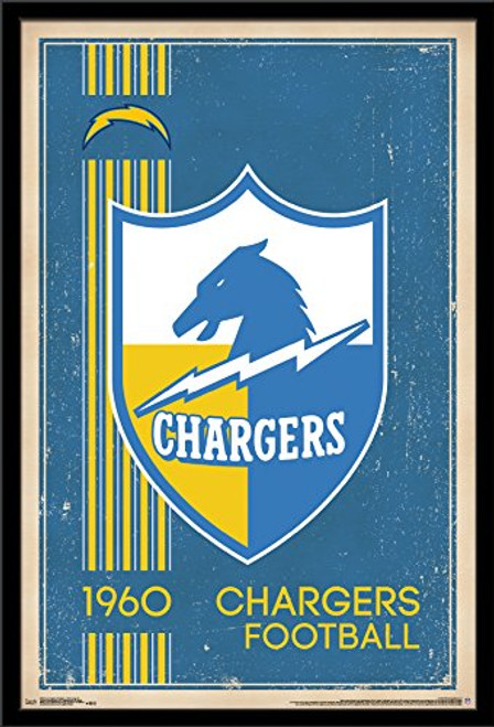 Trends International NFL Los Angeles Chargers - Retro Logo, 22.375" x 34", Black Framed Version