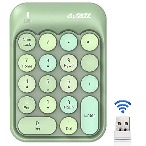 Wireless Numeric Keypad 18 Keys with 2.4G Mini Portable Silent Number Pad USB Receiver Financial Accounting Keyboard Extensions for Laptop Desktop PC Pro?Green Mix?