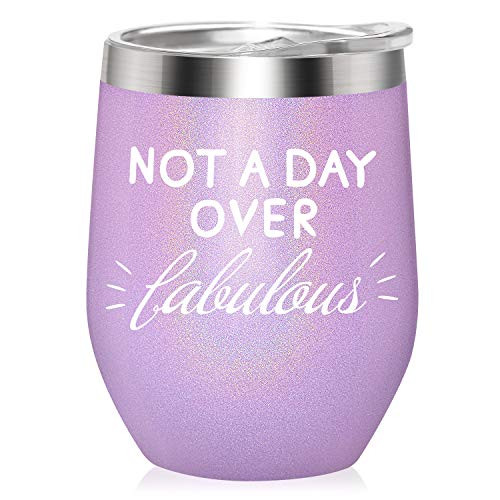 Not A Day Over Fabulous Birthday Gift for Women 12 oz Stainless Steel Wine Tumbler with Lid and Straw 30th 40th 50th 60th 70th Party Decorations Purple Not A Day Over Fabulous Birthday Gift for Women 12 oz Stainless Steel Wine Tumbler with Lid and Straw 30th 40th 50th 60th 70th Party Decorations Purple