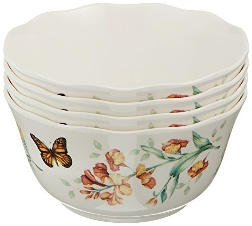 LENOX 856406 Butterfly Meadow Melamine 4-Piece Bowl Set, 1.3 LB, White