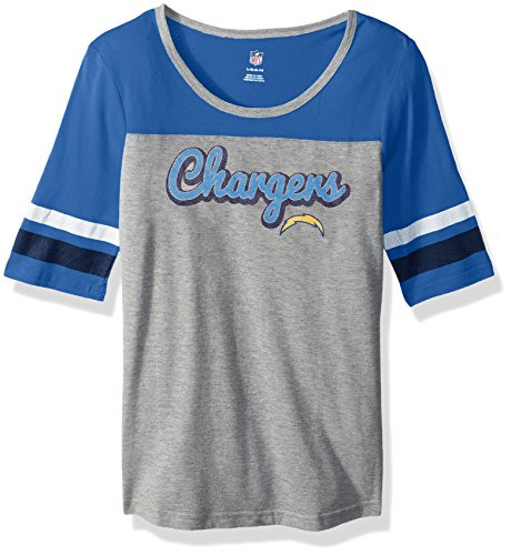 NFL Girls 7-16 "Fan-Tastic" Short Sleeve Tee-Heather Grey-XL(16), Los Angeles Chargers
