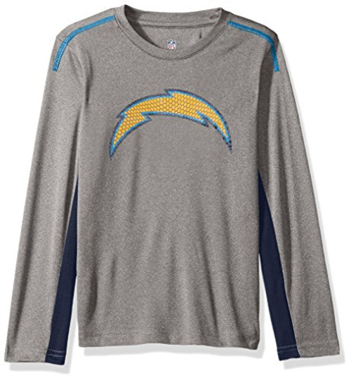 NFL Youth Boys "Mainframe" Long Sleeve Performance Tee-Light Charcoal-S(8), Los Angeles Chargers NFL Youth Boys "Mainframe" Long Sleeve Performance Tee-Light Charcoal-S(8), Los Angeles Chargers