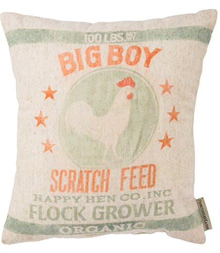 Primitives by Kathy Vintage Feed Sack Style Big Boy Scratch Throw Pillow 12 x 14-Inch