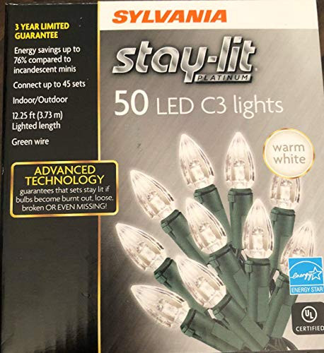 SYLVANIA Stay-lit Platinum Indoor/Outdoor Christmas Light (50 LED C3 Lights Warm White)