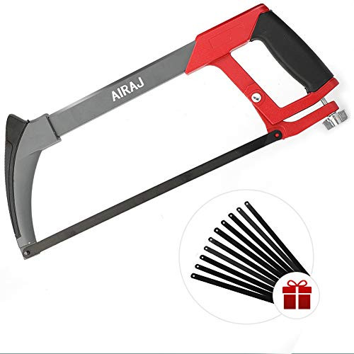 AIRAJ 12 in Hacksaw Frame with 45/90 Degree Angled Heavy Duty Hand Saw for Cutting Metal, Wood, Plastic, Bone & Frozen Meat, Home DIY, Portable Saw with Replaceable Saw Blades