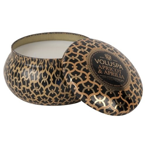 Voluspa Apricot and Aprilia 2 Wick Metallo Candle Tin, 11 Ounce Voluspa Apricot and Aprilia 2 Wick Metallo Candle Tin, 11 Ounce