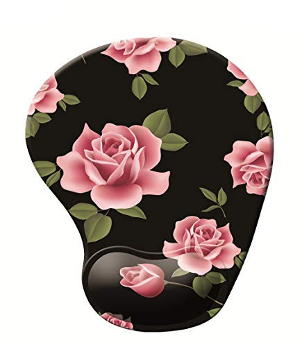 Baocool Ergonomic Mouse Pad Wrist Rest Support, Mouse Pads with Non-Slip Rubber Base Memory Foam Mousepad, Mouse Wrist Rest Pad for Laptop Computer Home Office Working Pain Relief (Peony Flower)