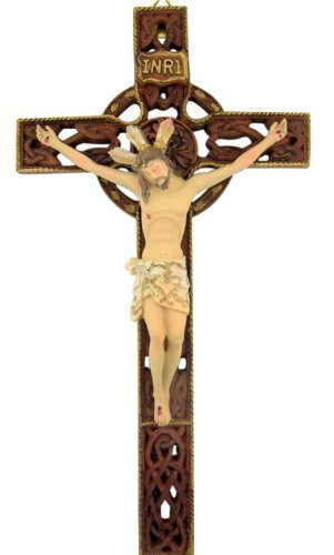 Triquetra Trinity Knot Design 10" Resin Hanging Crucifix Irish Celtic Wall Cross