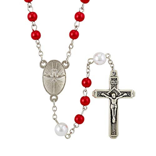 Religious Red Confirmation Rosary Beads, 19 Inch