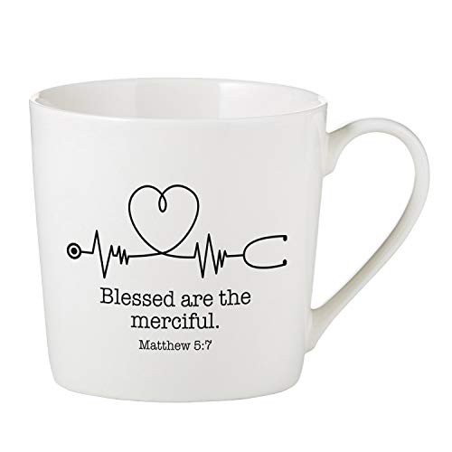 CB Gift White Bone China Inspirational Coffee Mug/Cup, 14-Ounce, Blessed are the Merciful