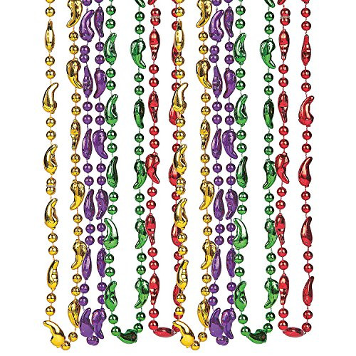 Fun Express - Chili Pepper Beaded Necklace for Cinco de Mayo - Jewelry - Mardi Gras Beads - Mot Shaped - Cinco de Mayo - 12 Pieces