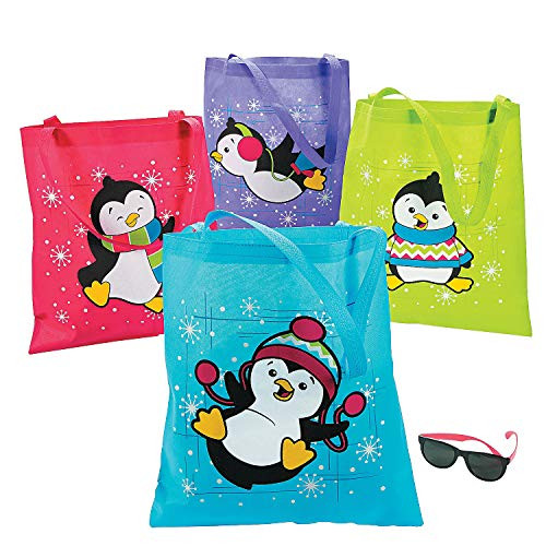 Fun Express - Penguins Totes for Christmas - Apparel Accessories - Totes - Novelty Totes - Christmas - 12 Pieces