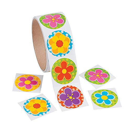 Fun Express - Spring Bright Flower Roll Stickers for Spring - Stationery - Stickers - Stickers - Roll - Spring - 100 Pieces