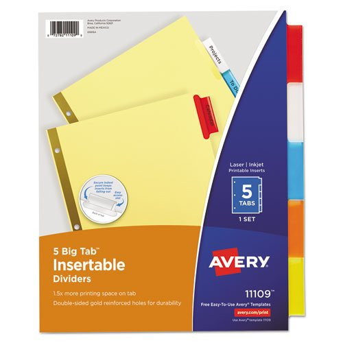 Avery 11109 5 Tab Assorted Colors WorkSaver Big Tab Paper Dividers