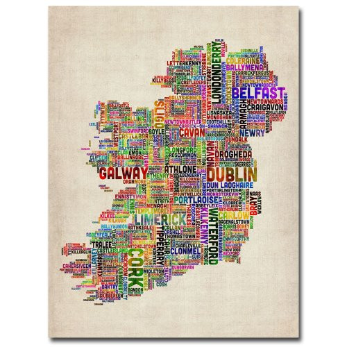 Ireland City Text Map II by Michael Tompsett, 18x24-Inch Canvas Wall Art Ireland City Text Map II by Michael Tompsett, 18x24-Inch Canvas Wall Art