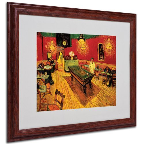 Vincent Van Gogh Night Cafe Framed Matted Canvas Art, 16 by 20-Inch