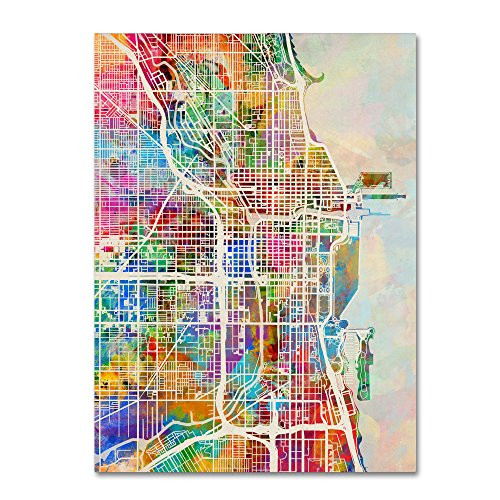 Chicago City Street Map by Michael Tompsett, 14x19-Inch Canvas Wall Art Chicago City Street Map by Michael Tompsett, 14x19-Inch Canvas Wall Art