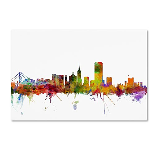 San Francisco City Skyline by Michael Tompsett, 12x19-Inch Canvas Wall Art