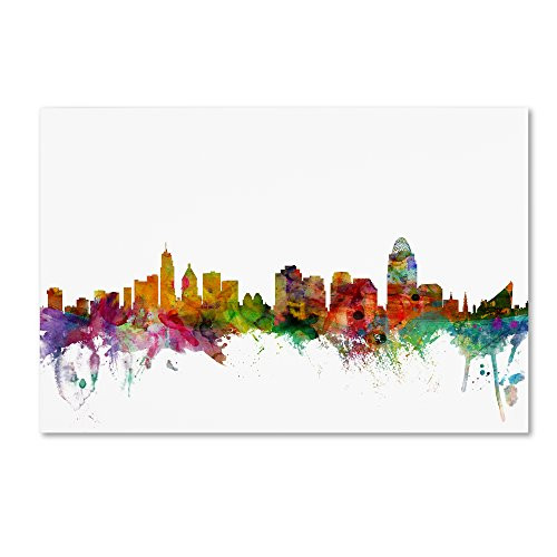 Cincinnati Ohio Skyline by Michael Tompsett, 16x24-Inch Canvas Wall Art