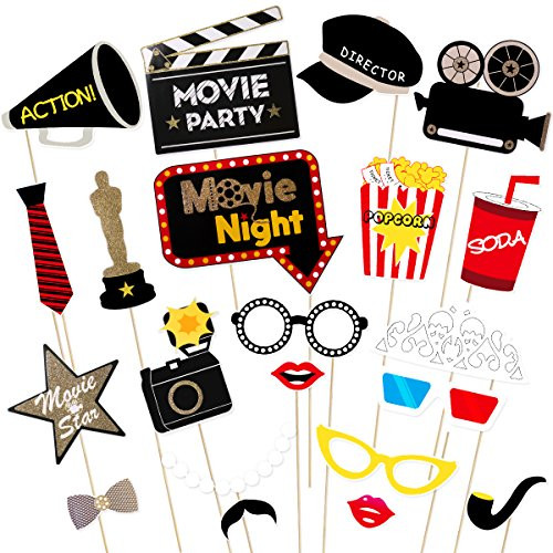 LUOEM Hollywood Photo Booth Props Kit Hollywood Party Selfie Photo Props Movie Night Photo-Booth Props Party Supplies,Pack of 21