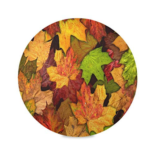 Kcldeci Autumn Leaves Round Placemats Set of 1 Table Placemats Fall Maple Leaf Sunflower Pumpkin Place Mats Tablemats 15 inch for Kitchen Dining Table Dinner Kids Holiday Party
