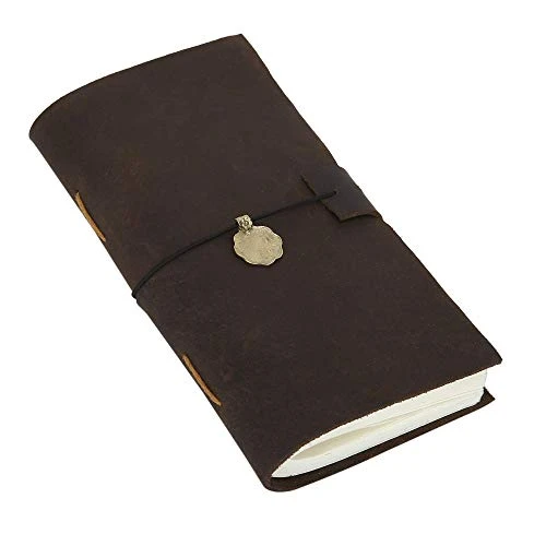 Handmade Leather Journal Writing Notebook - Antique Personal Diary Travel Diary for Men and Women Daily Notepad, Unline Blank Paper, 8 x 4.5 Inches