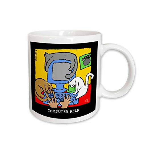 3dRose Computer Helpers, Cartoon Cats, Funny Cats, Kittens. Pets,Pets, Animals, Ceramic Mug, 15-Oz