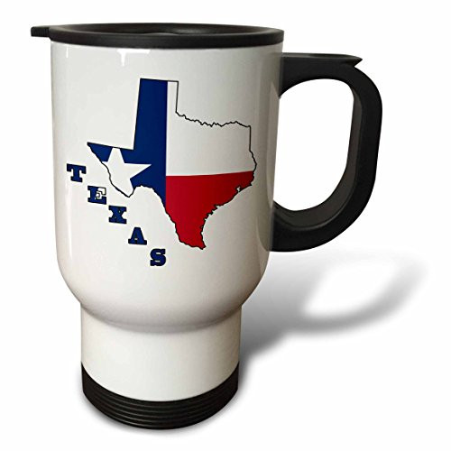 3dRose Texas State Flag in The Outline Map and Letters of Texas Stainless Steel Travel Mug, 14-Ounce