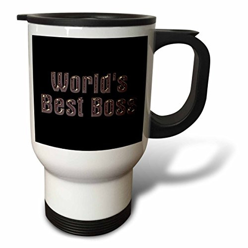 3dRose tm_41822_1 White Rainbow Glowing Text Worlds Best Boss on Black Background Travel Mug, 14-Ounce, Stainless Steel