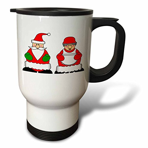 3dRose Cute Jolly Santa and Mrs Claus Stainless Steel Travel Mug, 14-Ounce