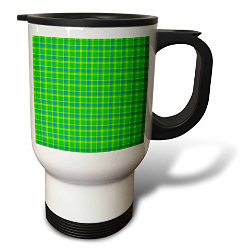 3dRose Blue Green Country Plaid Stainless Steel Travel Mug, 14-Ounce