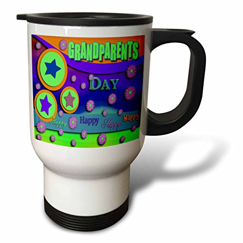 3dRose Grandparents Day Stars and Pink Flowers Stainless Steel Travel Mug, 14-Ounce