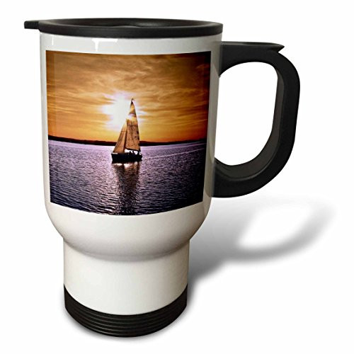 3dRose Sail Boat Sunset Stainless Steel Travel Mug, 14-Ounce